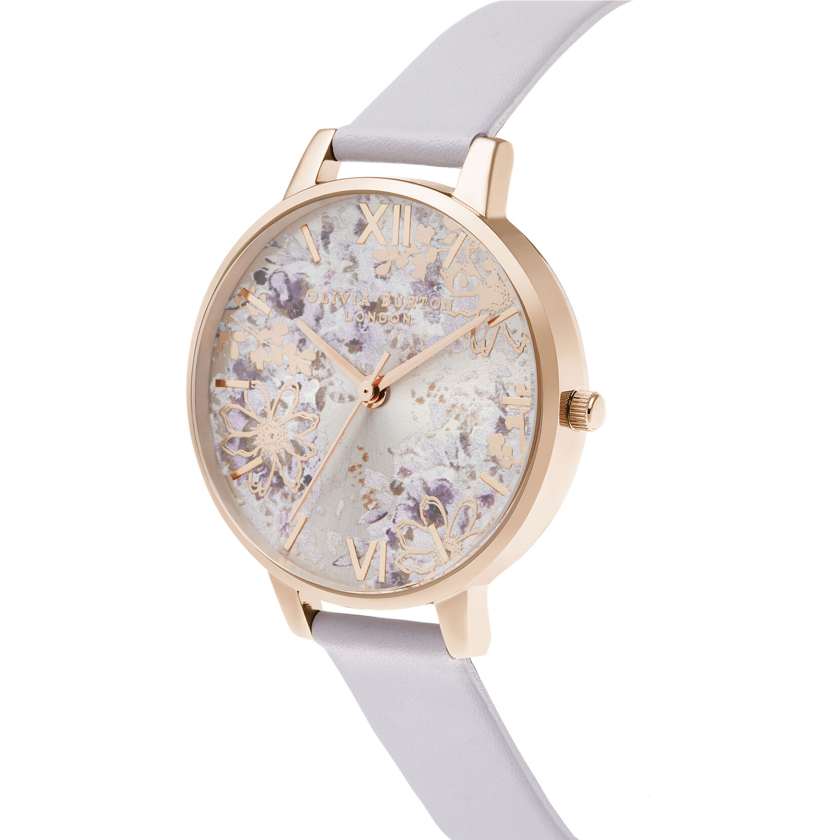 Abstract Floral Big Dial Parma Violet & Pale Rose Gold Watch