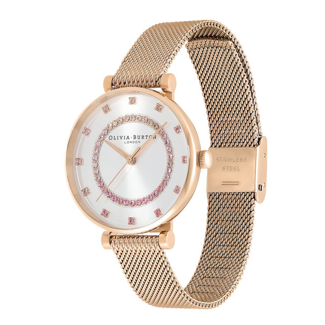32mm Tbar White & Carnation Gold Mesh Watch