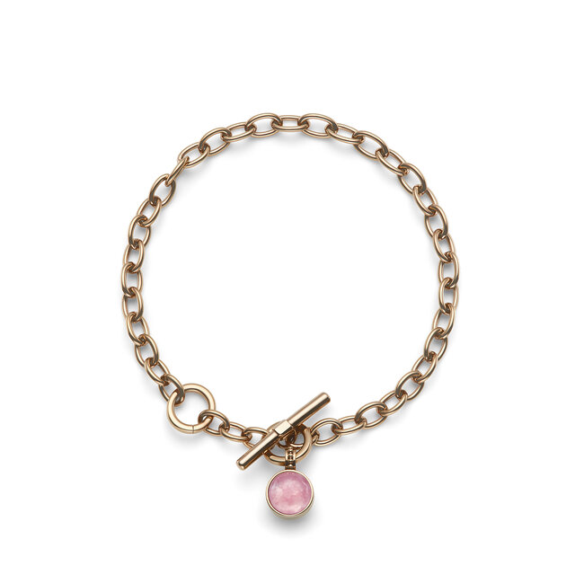 Bracelet Fermoir Bascule Pierre Précieuse Quartz Rose Cabochon Plaqué Or Rose