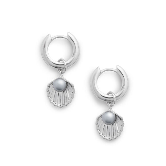 Under The Sea Huggie Hoops Pearl & Silver
