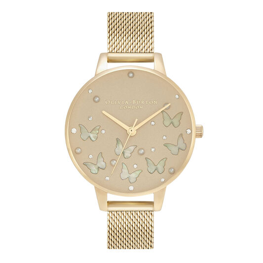 Sparkle Butterfly 34mm Champagne & Gold Mesh Watch