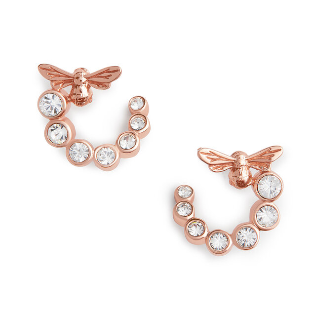 Rose Gold Bee Bejeweled Earrings