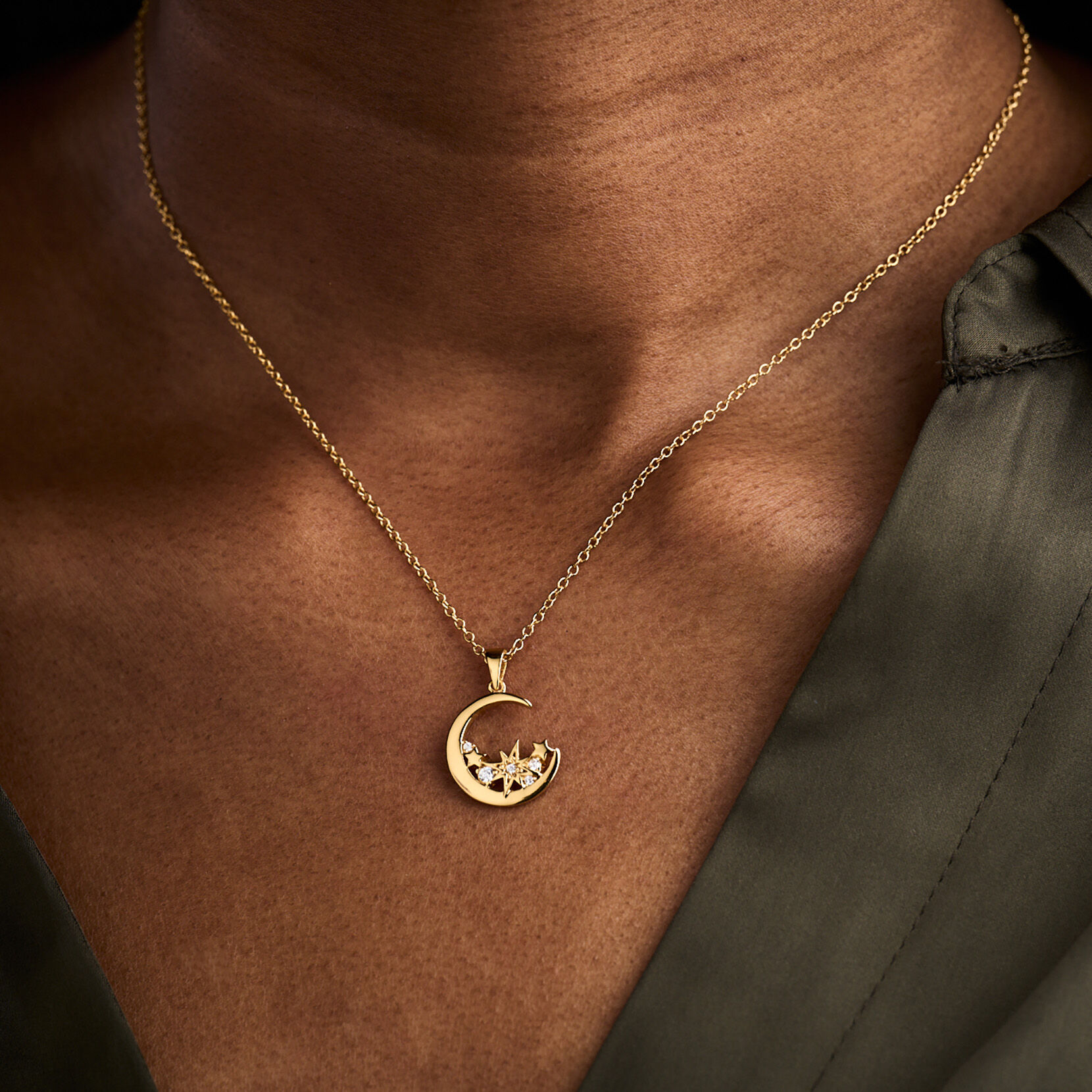 Celestial Cluster Moon Necklace Gold 