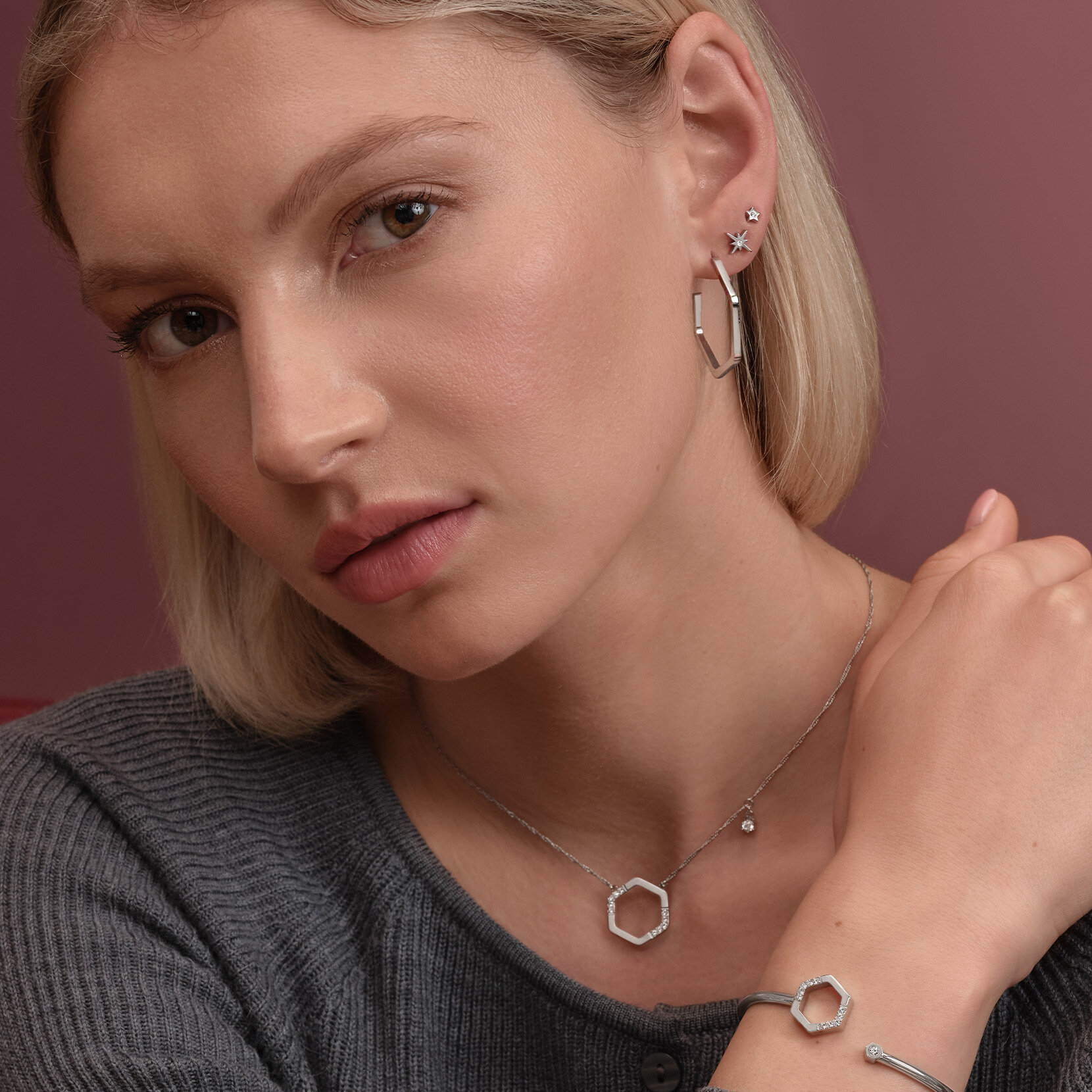 Collier Crystal Honeycomb Argent