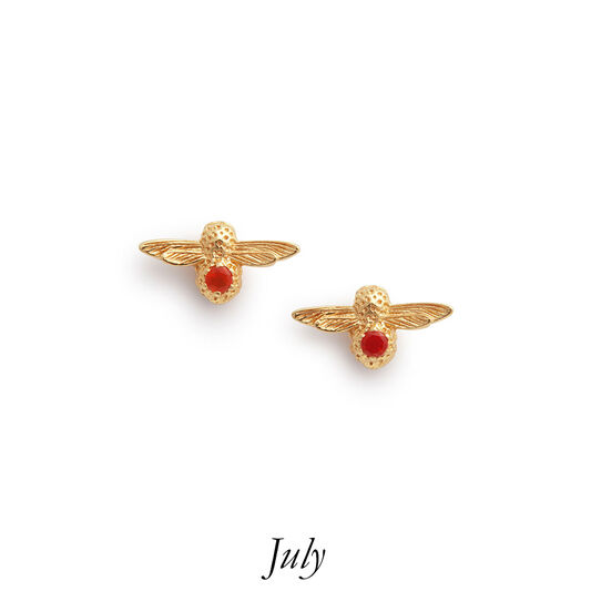 Celebration Gold & Red Agate Bee Studs