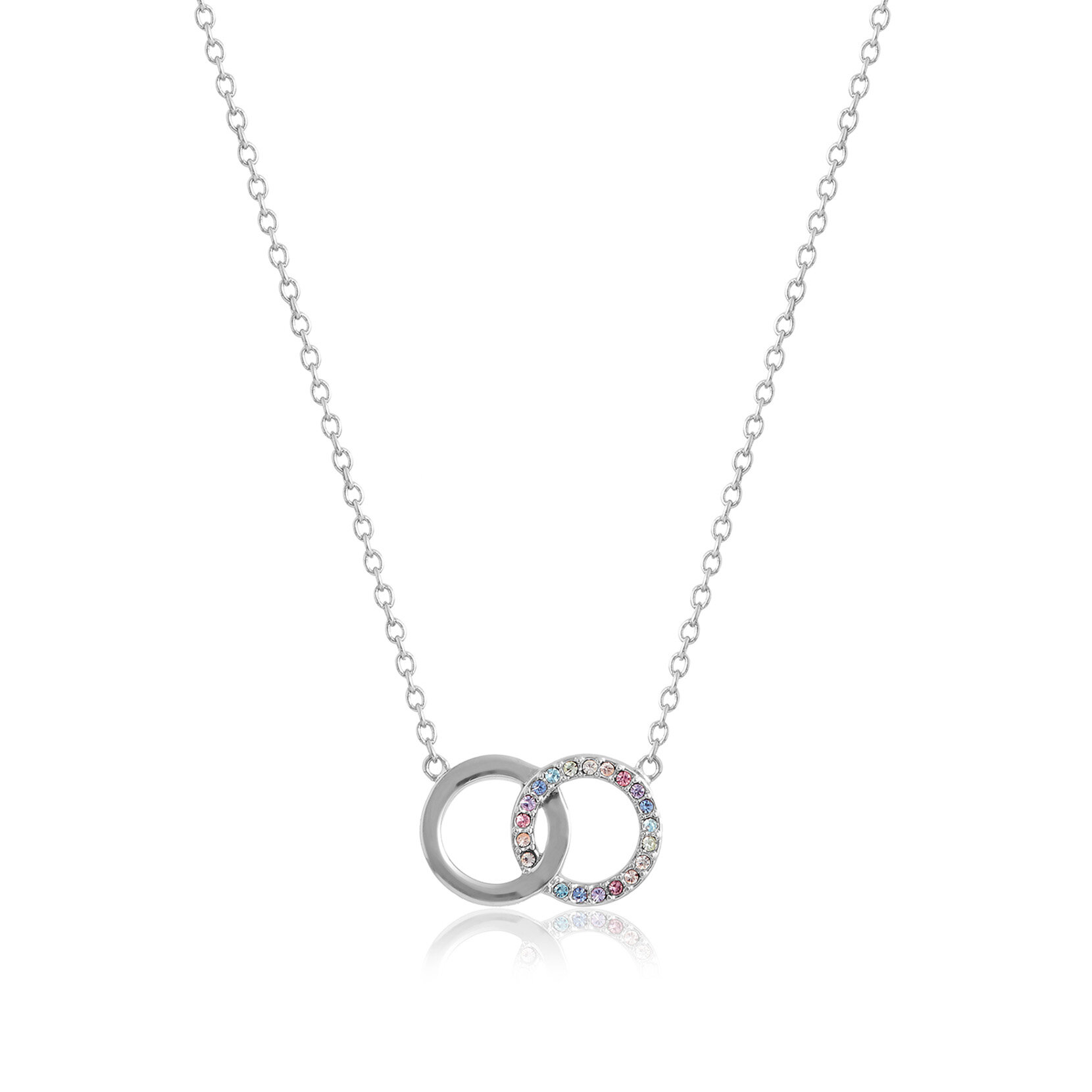 Coffret cadeau collier ras du cou et collier Interlink Rainbow argent