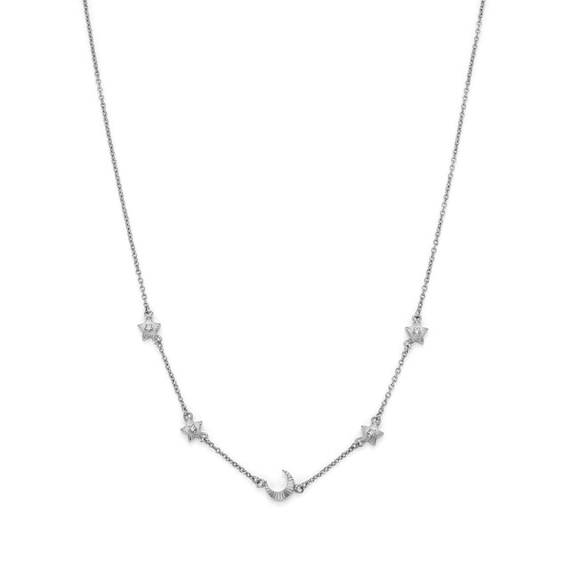 Celestial Mini North Star and Moon Silver Tone Necklace