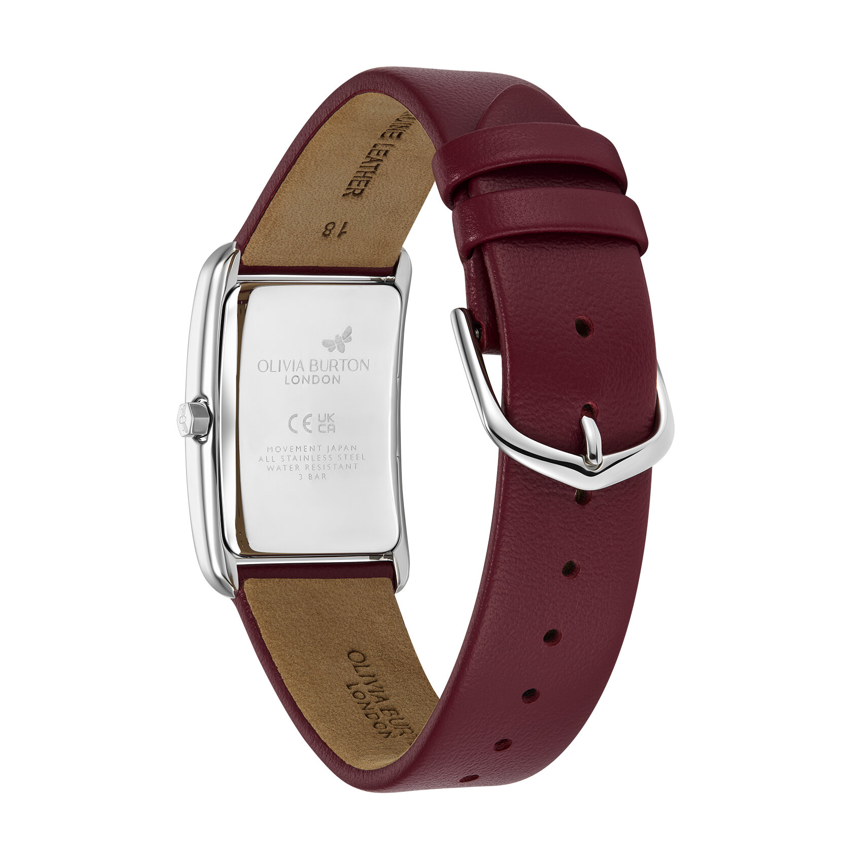 Bracelet de Montre en Cuire Grove 23mm Argent & Canneberge
