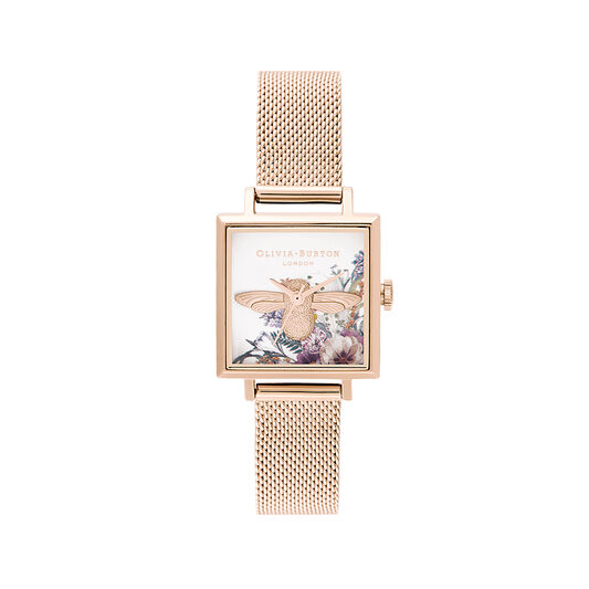 Enchanted Garden Square Dial & Pale Rose Gold Mesh