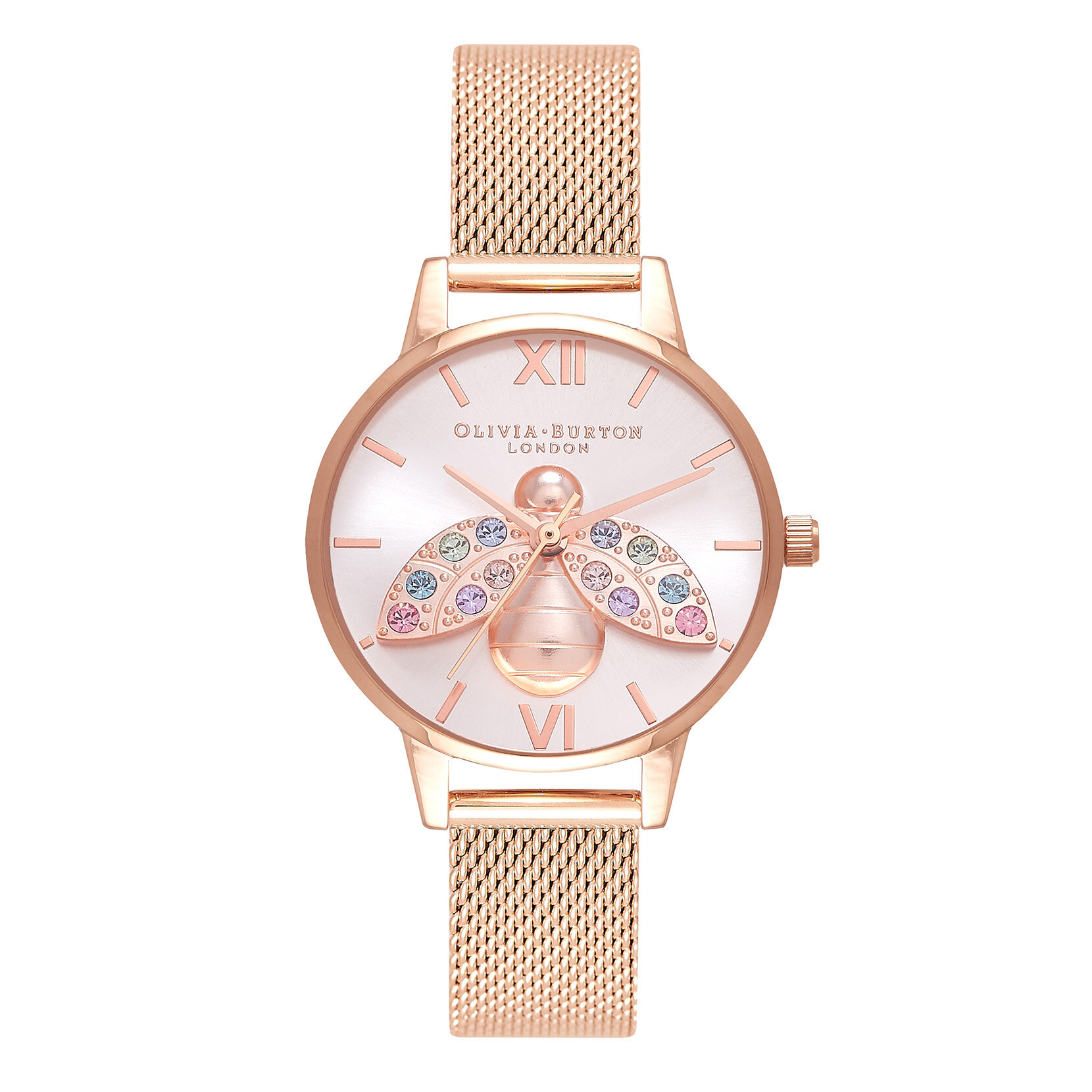 Montre Rainbow Bee à bracelet milanais or rose