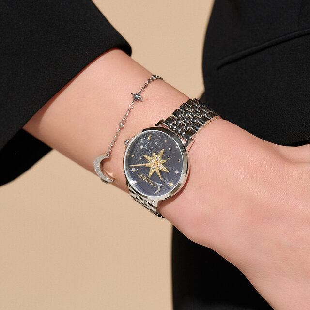 Montre Nova fine avec bracelet Bleu saphir et Argent 35 mm