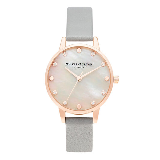 Classics 30mm Rose Gold & Grey Leather Strap Watch