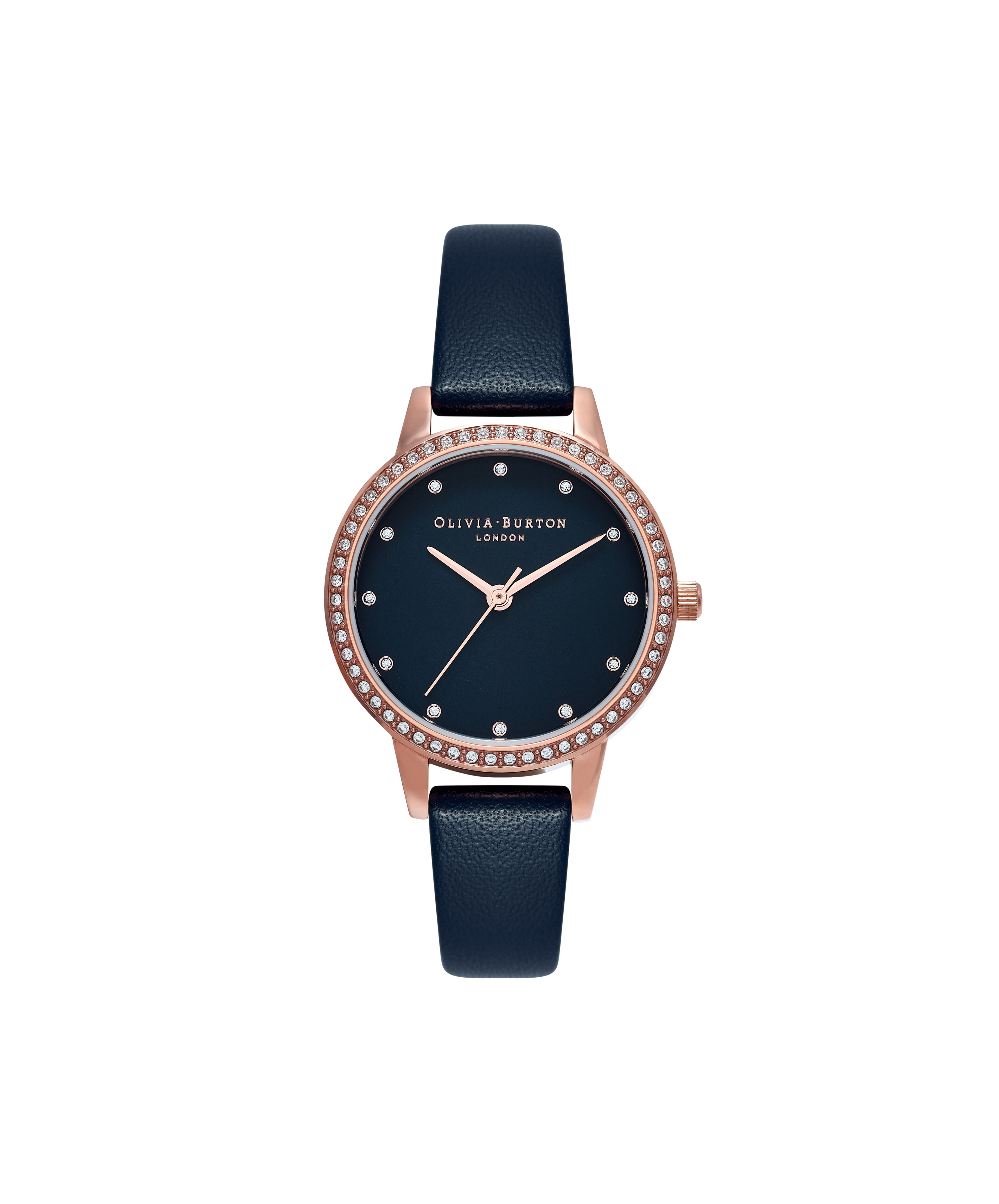 30mm Rose Gold Blue Leather Strap Watch
