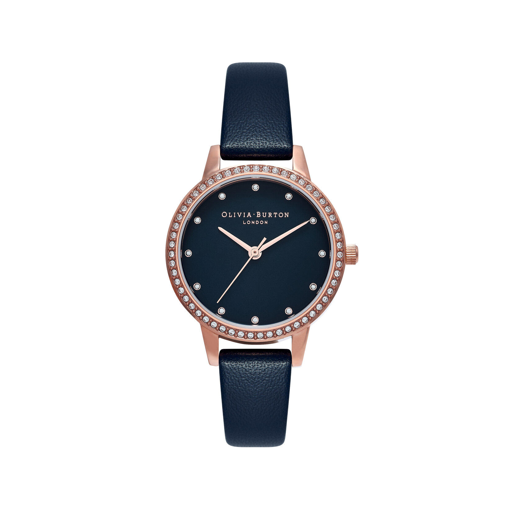 Montre à cadran Midi et lunette scintillante nacre bleu marine, or rose et bleu marine