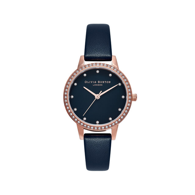 30mm Rose Gold & Blue Leather Strap Watch