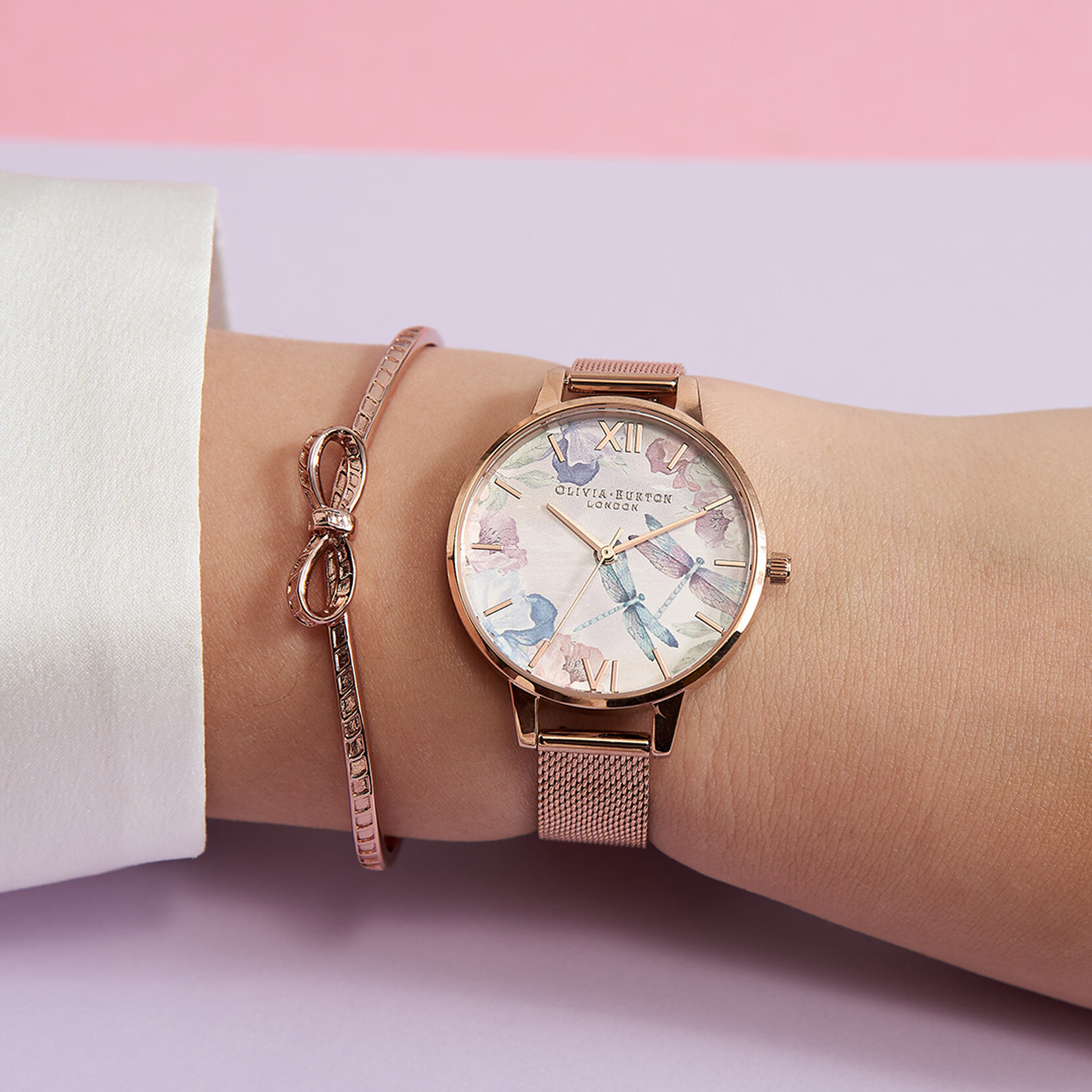 Painterly Prints 34mm Blush & Rose Gold Watch Olivia Burton London