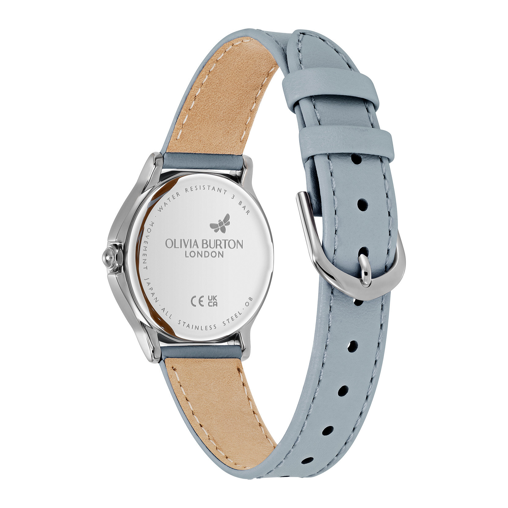 30mm Classic Bee Silver & Chalk Blue Leather Strap Watch