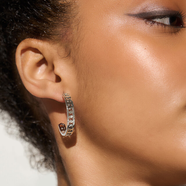 Honeycomb Silver Link Hoop Earrings