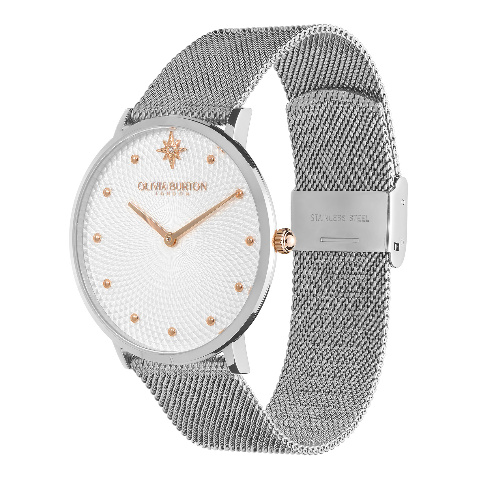 40mm Ultra Slim Metallic White & Silver Mesh Watch