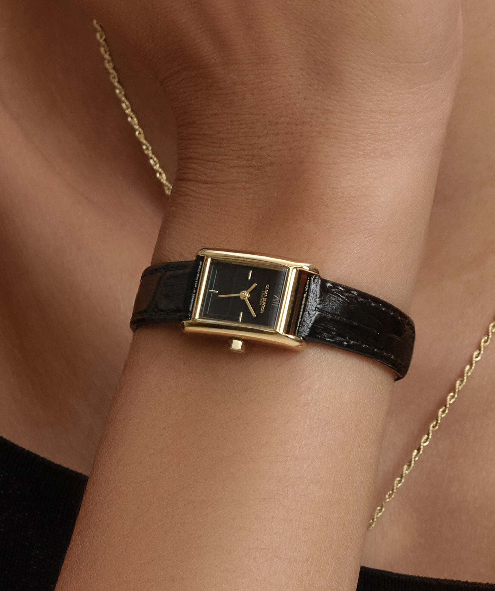 Classic 16mm Mini Grove Gold & Black Croc Leather Strap Watch