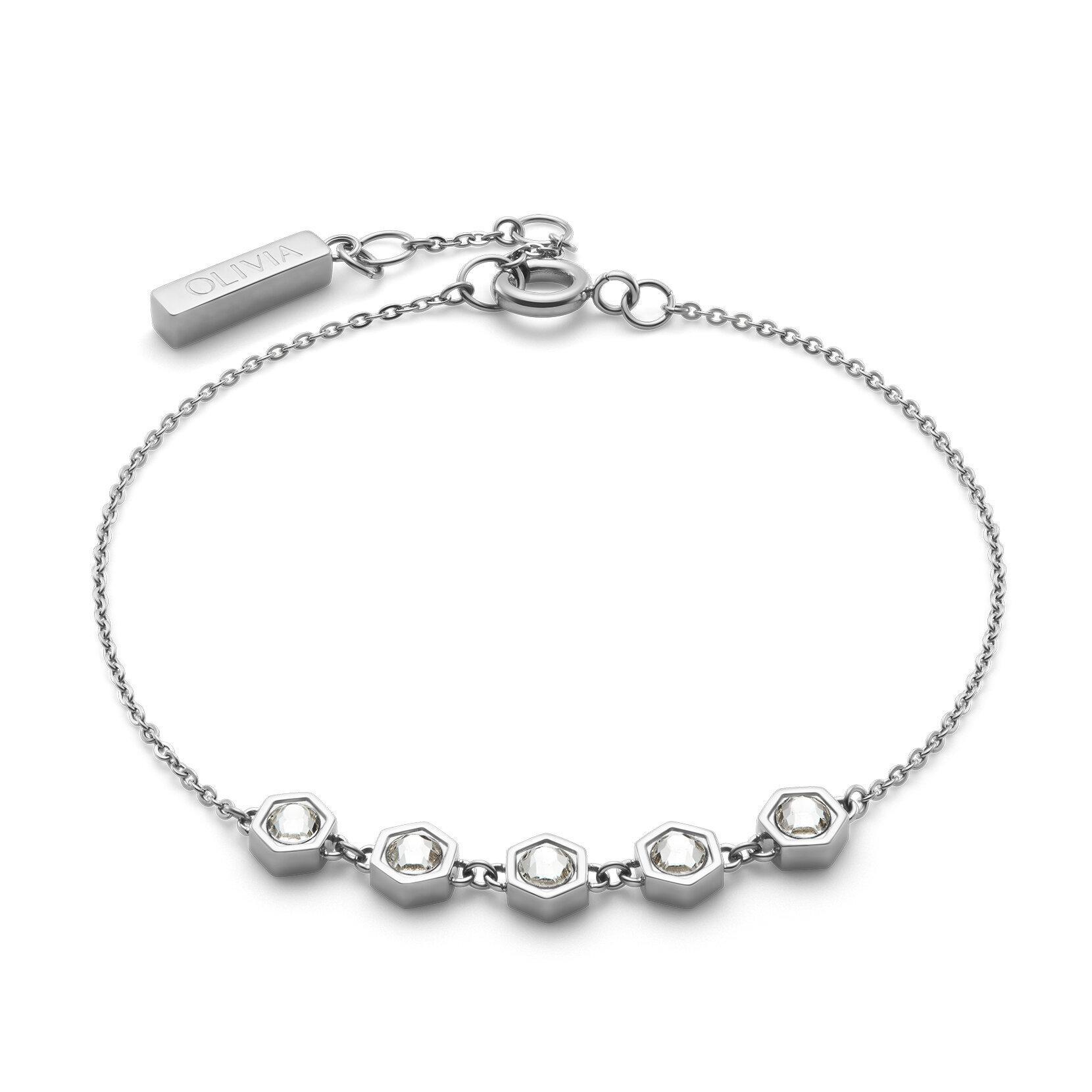 Ever Stacked Crystal Honeycomb Silver Tone Stacking Bracelet