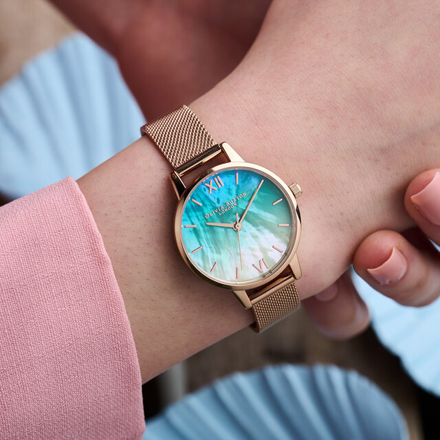 30mm Blue & Rose Gold Mesh Watch