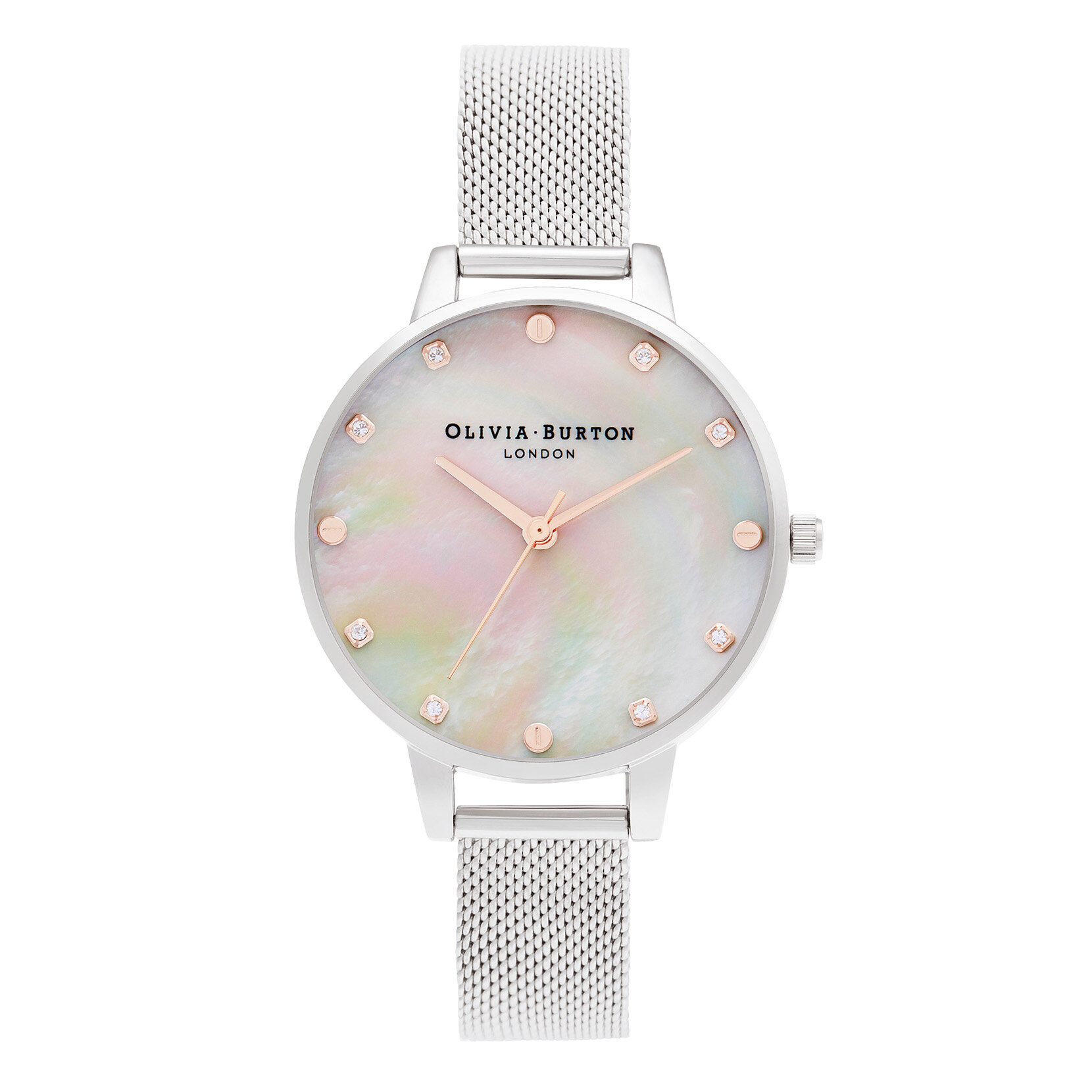 34mm White & Silver Mesh Watch