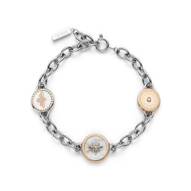 Bracelet Charms Abeille & Étoile Polaire Plaqué Or Rose