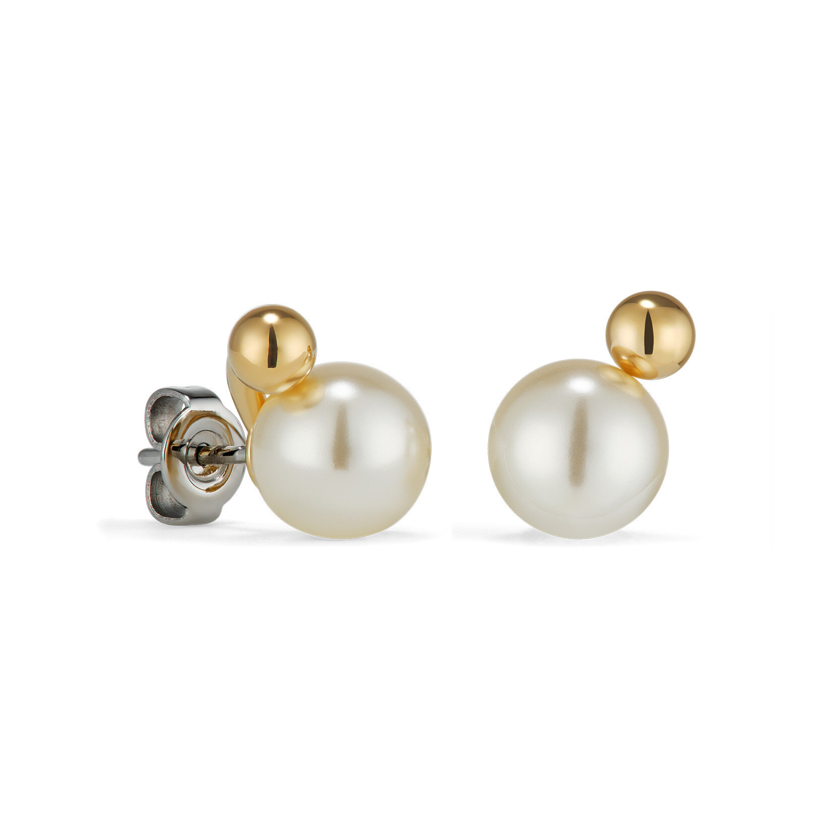 Boucles d'oreilles Modern en plaqu&eacute; or avec perles cr&egrave;me