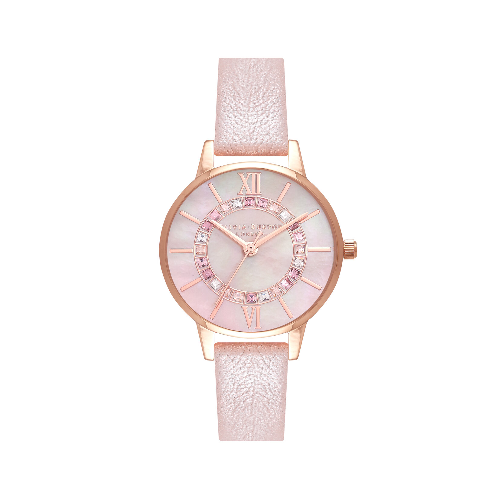 Coffret-cadeau Wonderland montre rose perle et or rose, et bracelet classique entrelacé