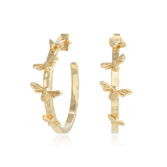 Gold Bee Hoop Earrings