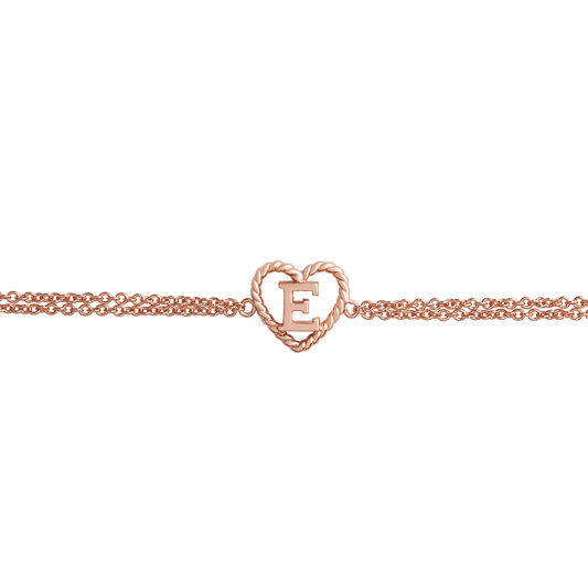 'E' Heart Initial Chain Bracelet Rose Gold