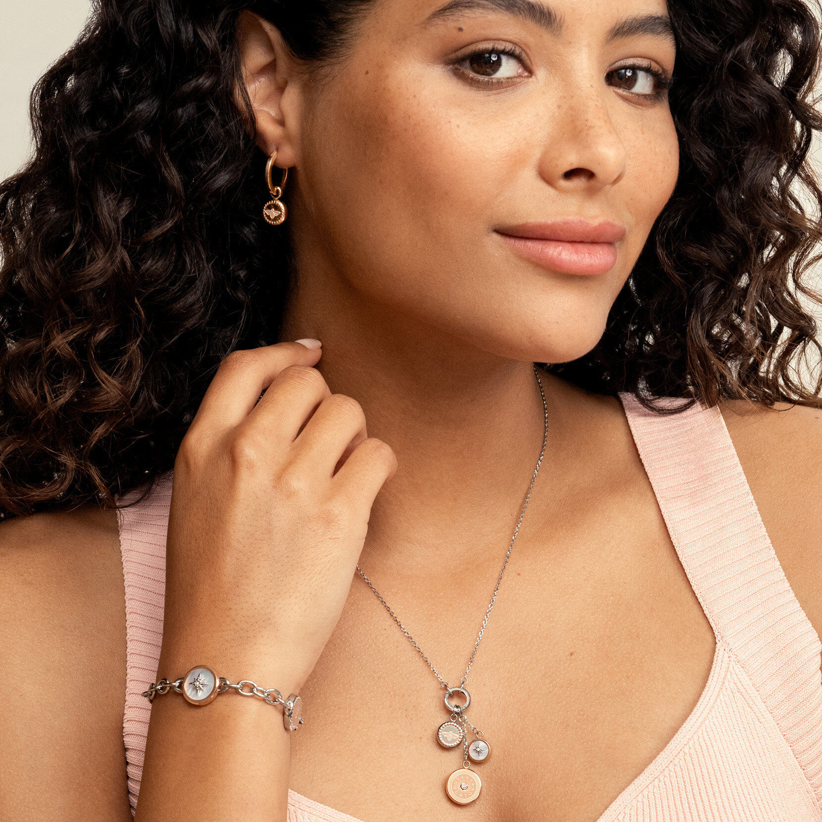 Bee and North Star Silver & Rose Gold Plated Charm Bracelet