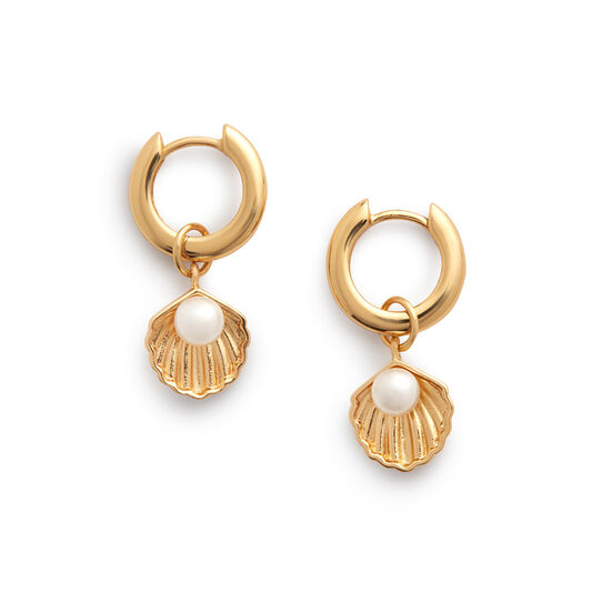 Under The Sea Huggie Hoops Pearl & Gold