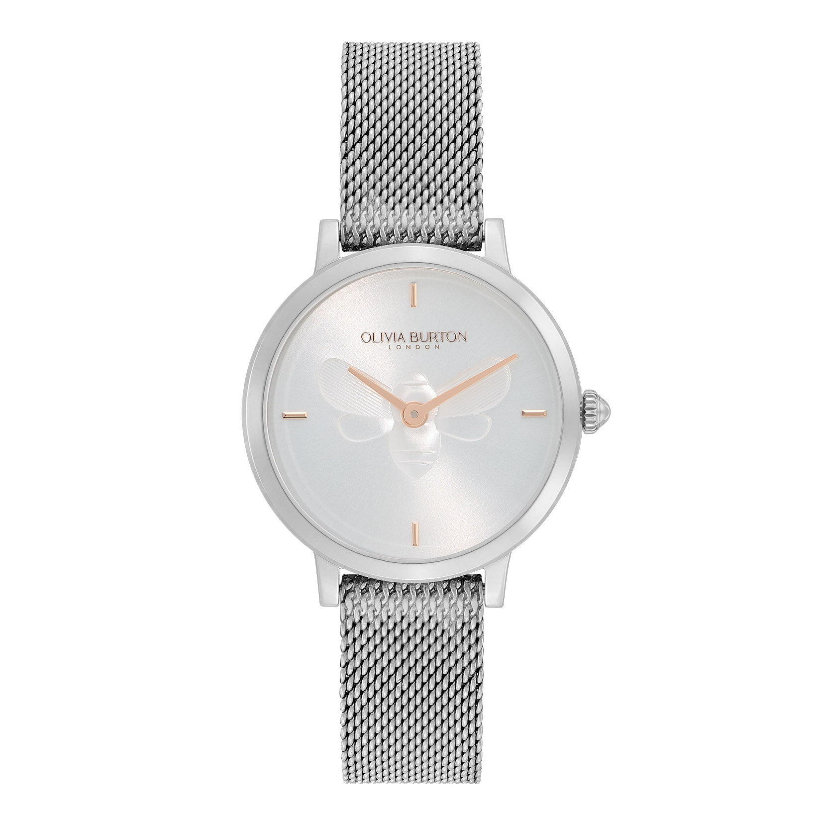 28mm Bee Ultra Slim Metallic White & Silver Mesh Watch