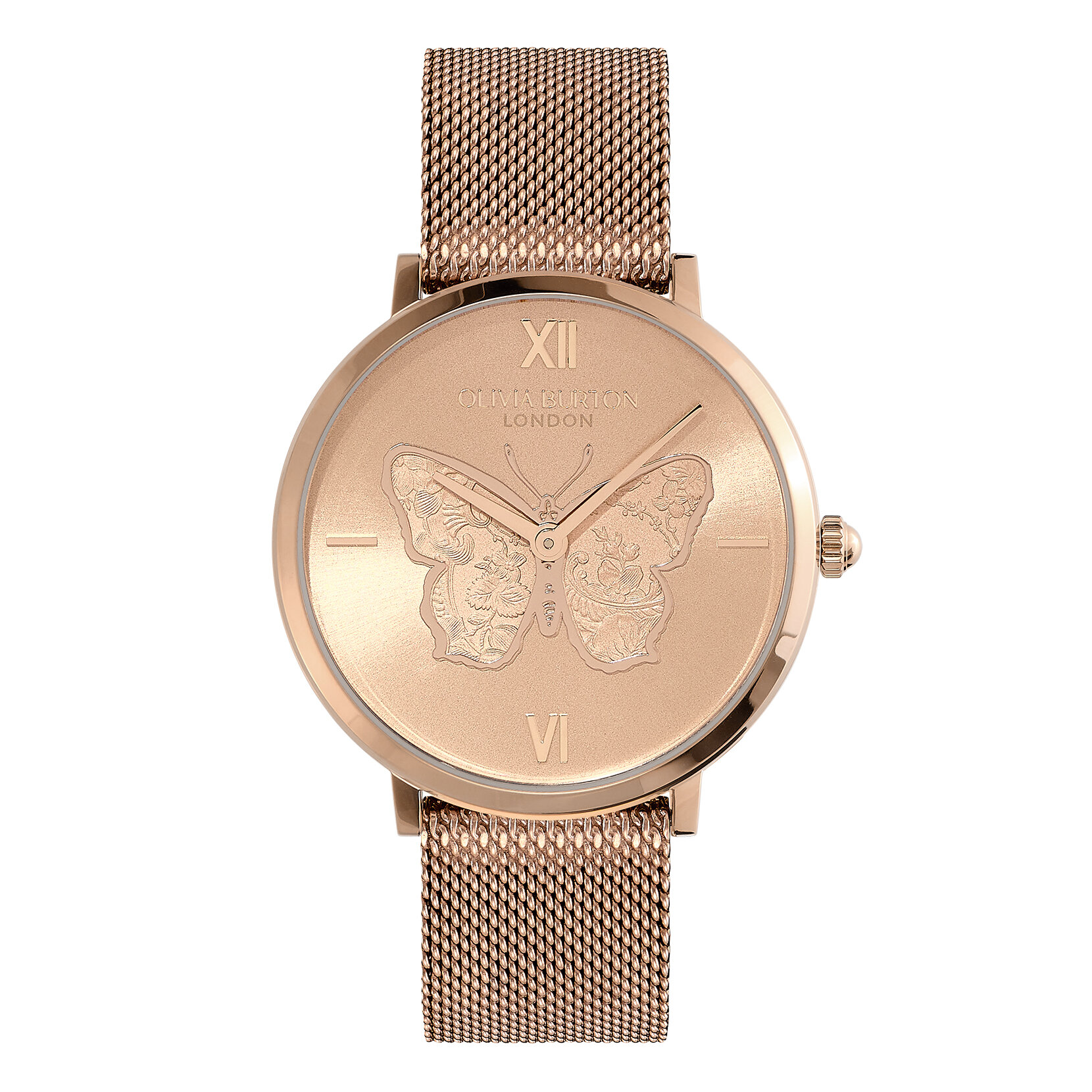 35mm Butterfly Ultra Slim Rose Gold Mesh Watch