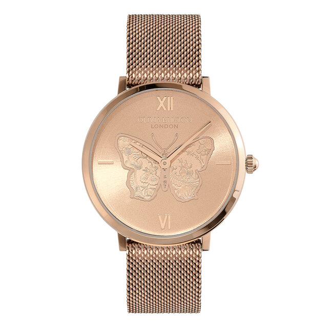 Montre Papillon Ultra Fine avec Bracelet en Maille Or Rose 35 mm