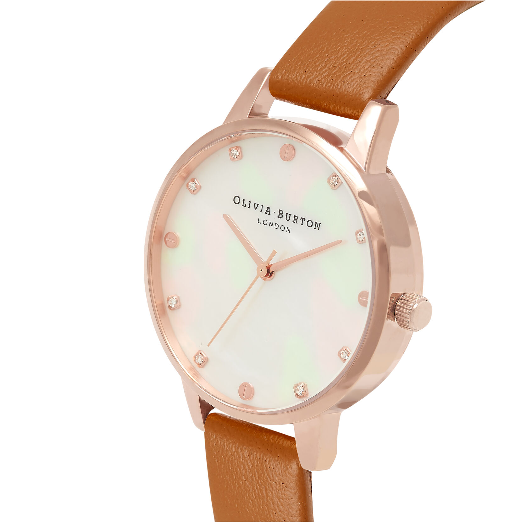 34mm Rose Gold & Tan Leather Strap Watch