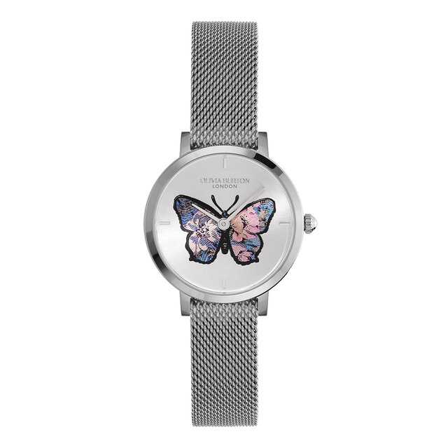 28mm Butterfly Ultra Slim Silver Mesh Watch
