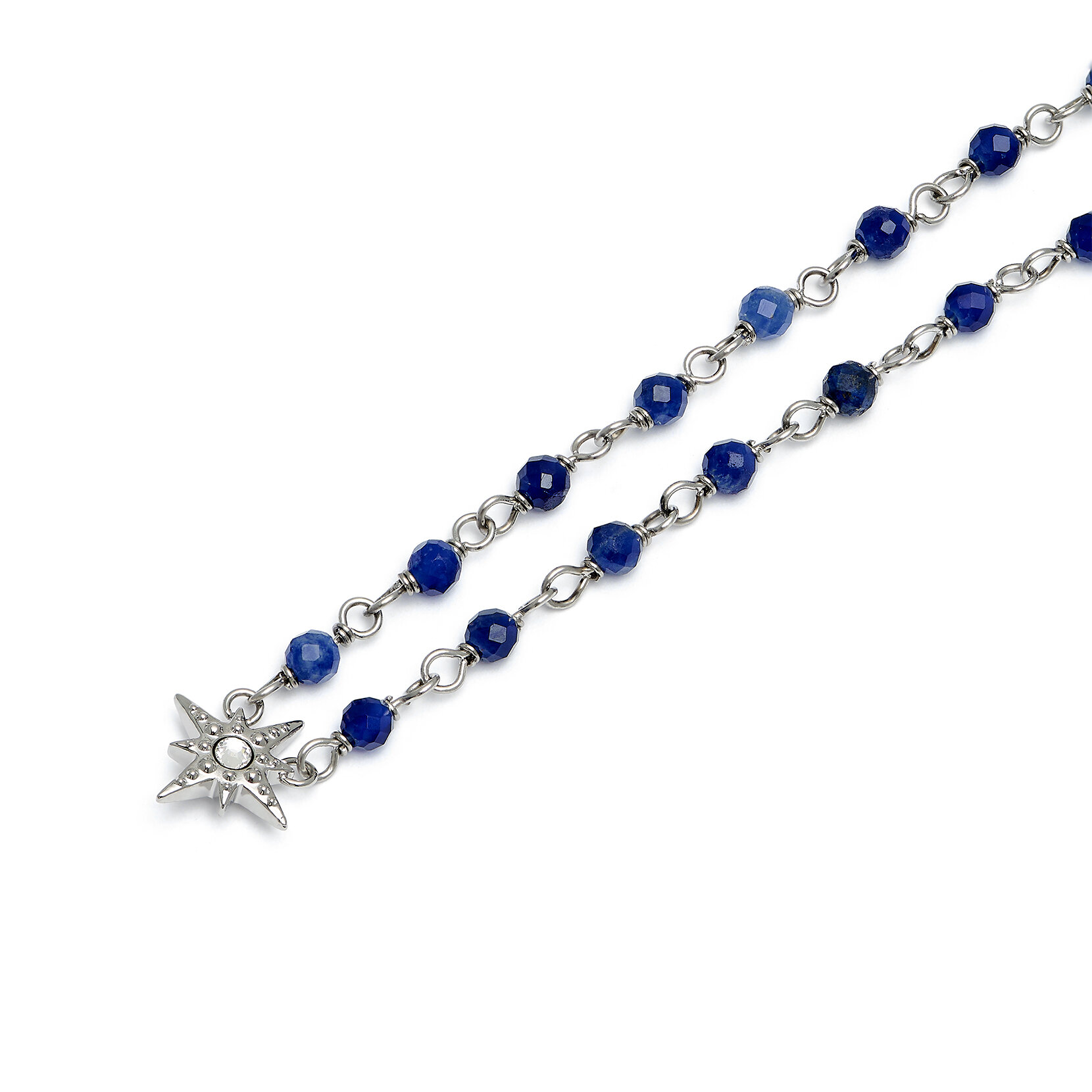Collier Perlé Bleu & Argent avec Charm Étoile Polaire