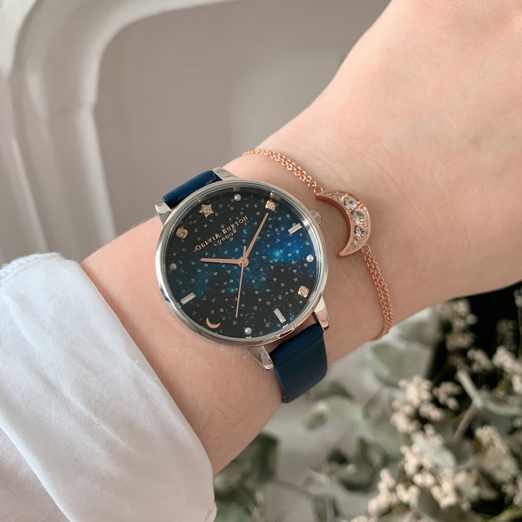 Celestial Sparkle Crescent Moon Rose Gold Bracelet