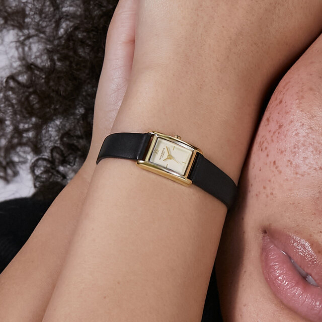 16mm Mini Grove Gold & Black Leather Strap Watch