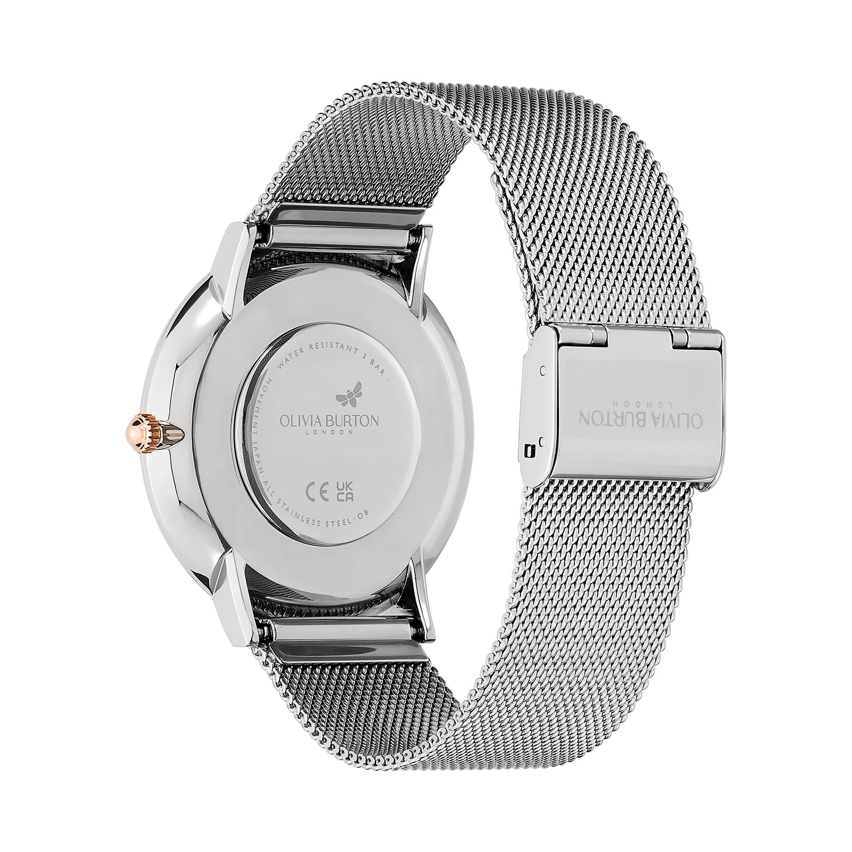 40mm Ultra Slim Metallic White & Silver Mesh Watch