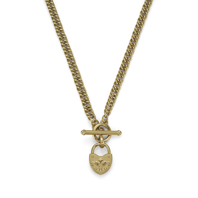 Collier &agrave; Fermoir T-Bar Cadenas en C&oelig;ur Plaqu&eacute; Or