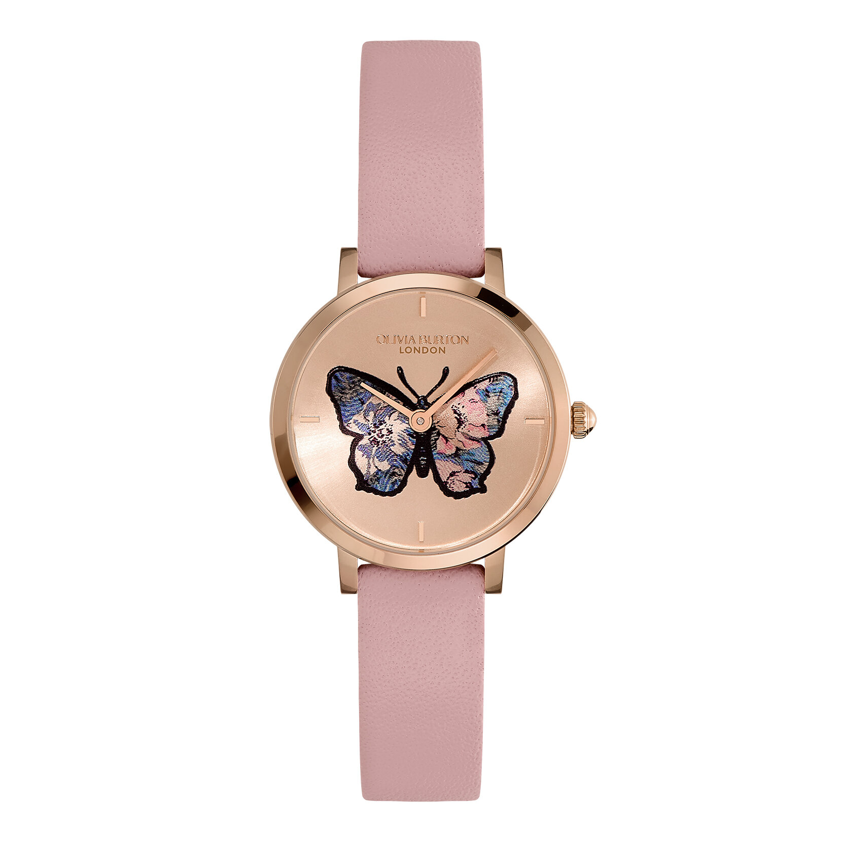 28mm Butterfly Ultra Slim Rose Gold & Mellow Rose Leather Strap Watch