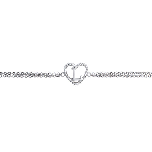'L' Heart Initial Chain Bracelet Silver