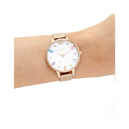 Rainbow Bee Rose Gold Mesh Watch
