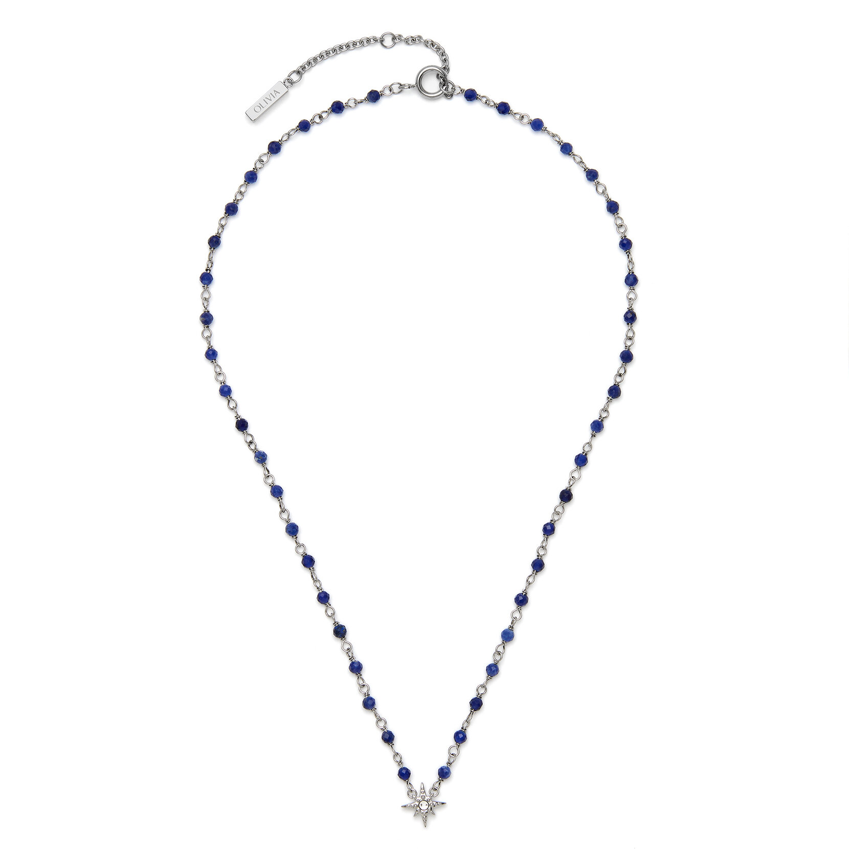 Collier Perlé Bleu & Argent avec Charm Étoile Polaire