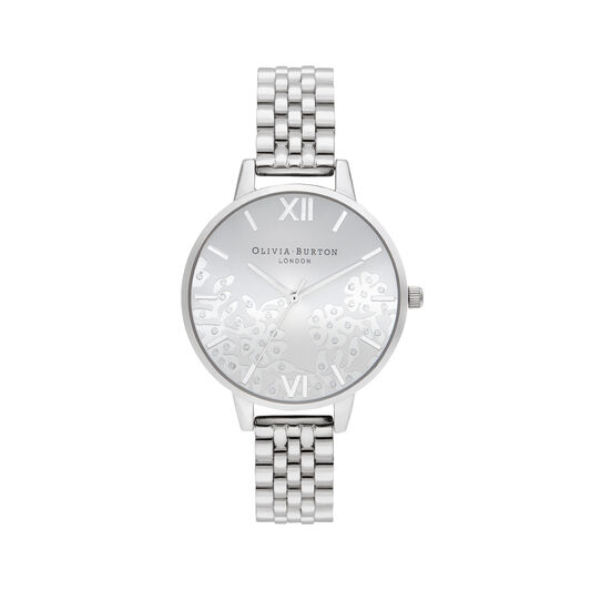 Bejeweled Lace 34mm Silver Bracelet Watch