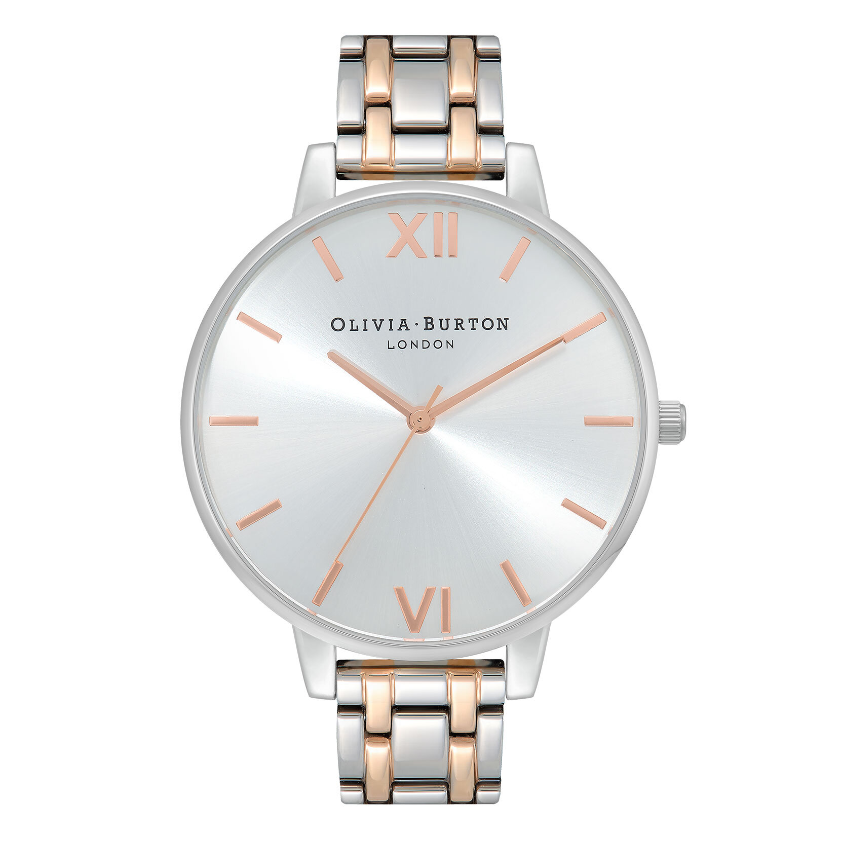 Montre-bracelet en argent et en or rose pâle à gros cadran et à boîtier mince